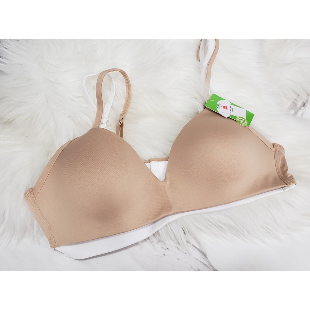 NEW 36A 2 LOT Hanes Women's Wireless Lightly Padded‎ Bra RTH138 white beige tan
